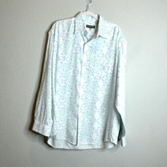 Stetson Cowboy Button Down White Shirt Blue & Green Paisley Print Size Large - Picture 11 of 11